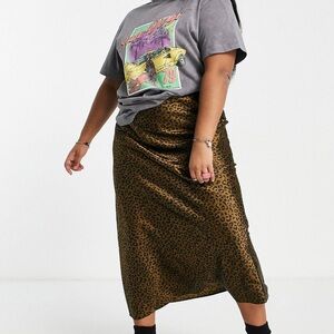 ASOS Curve Leopard Print Midi Skirt in Brown and Black